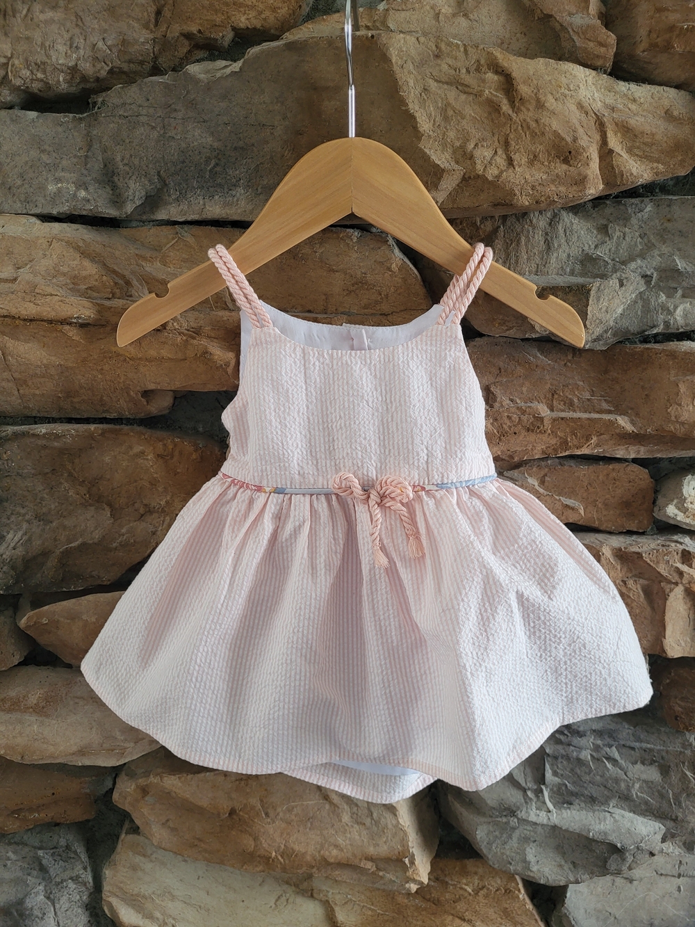 Tommy Bahama Light Pink Puffy Seersucker Baby Summer Dress 3-6m